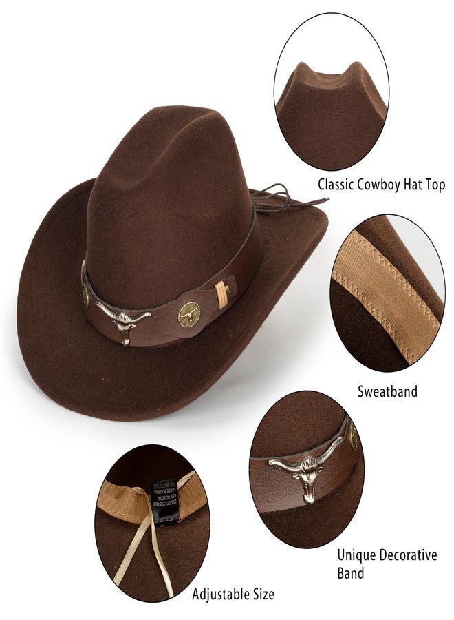 CXQRR Brown Cowboy Cowgirl Hat for Women Men Western Style Wide Brim Felt Fedora Panama Hat with Detachable Belt Buckle - Image 2